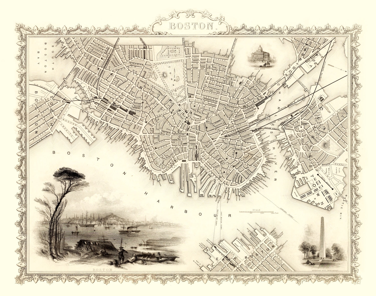 Vintage Map of Boston, Massachusetts 1851