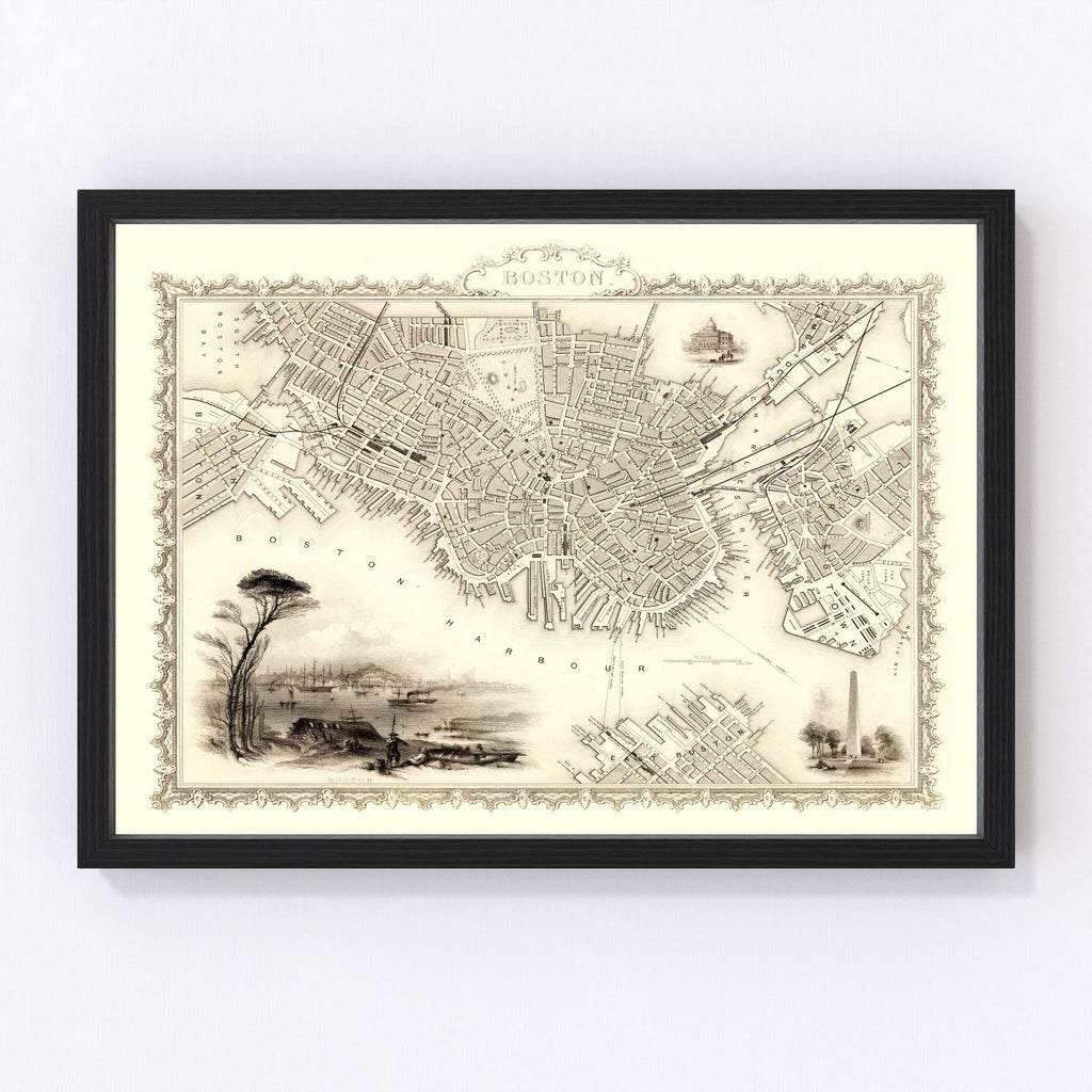 Vintage Map of Boston, Massachusetts 1851
