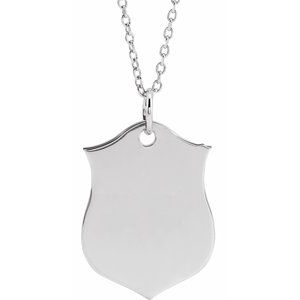 14K White Gold Engravable Shield 16-18" Necklace