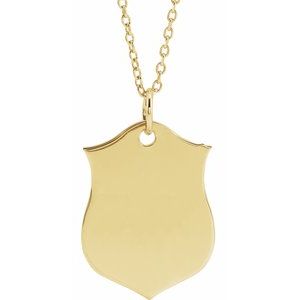 14K Yellow Gold Engravable Shield 16-18" Necklace