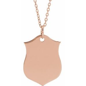 14K Rose Gold Engravable Shield 16-18" Necklace