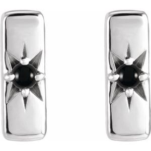 Platinum Natural Black Onyx Bar Earrings – image 2