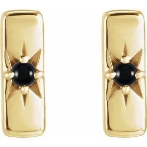 14K Yellow Gold Natural Black Onyx Bar Earrings – image 2