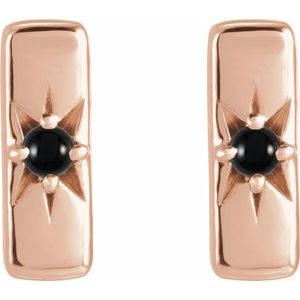 14K Rose Gold Natural Black Onyx Bar Earrings – image 2