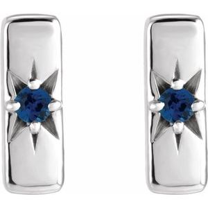14K White Gold Natural Blue Sapphire Bar Earrings – image 2