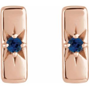 14K Rose Gold Natural Blue Sapphire Bar Earrings – image 2