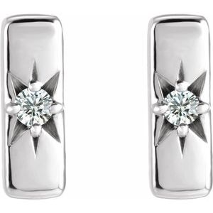 14K White Gold Natural White Sapphire Bar Earrings – image 2