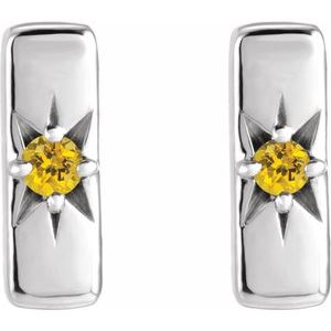 Platinum Natural Yellow Sapphire Bar Earrings – image 2