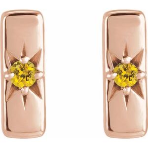 14K Rose Gold Natural Yellow Sapphire Bar Earrings