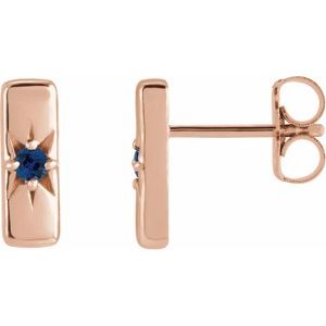 14K Rose Gold Natural Blue Sapphire Bar Earrings