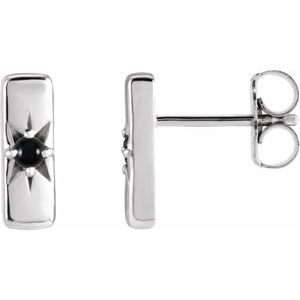 14K White Gold Natural Black Onyx Bar Earrings