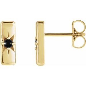 14K Yellow Gold Natural Black Onyx Bar Earrings