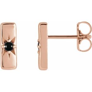 14K Rose Gold Natural Black Onyx Bar Earrings