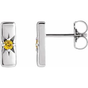 Platinum Natural Yellow Sapphire Bar Earrings