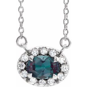 Platinum 5x3 mm Lab-Grown Alexandrite & .05 CTW Natural Diamond 18" Necklace