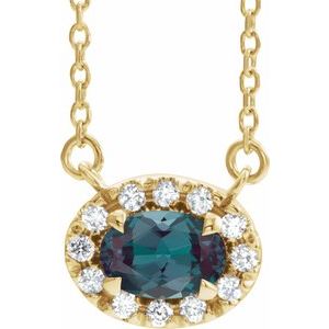 14K Yellow Gold 5x3 mm Lab-Grown Alexandrite & .05 CTW Natural Diamond 18" Necklace