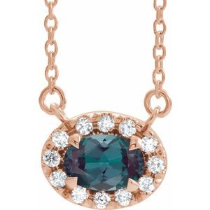 14K Rose Gold 5x3 mm Lab-Grown Alexandrite & .05 CTW Natural Diamond 16" Necklace