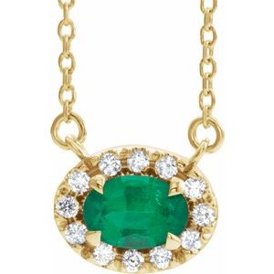 14K Yellow Gold 5x3 mm Lab-Grown Emerald & .05 CTW Natural Diamond 16" Necklace