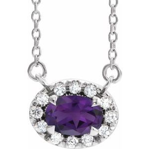14K White Gold 5x3 mm Natural Amethyst & .05 CTW Natural Diamond 18" Necklace