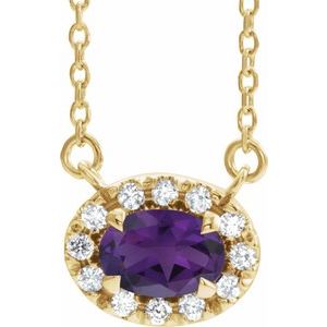 14K Yellow Gold 5x3 mm Natural Amethyst & .05 CTW Natural Diamond 18" Necklace