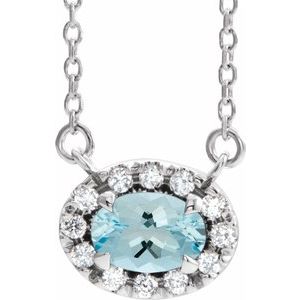 Platinum 5x3 mm Natural Aquamarine & .05 CTW Natural Diamond 16" Necklace