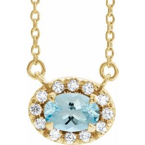 14K Yellow Gold 5x3 mm Natural Aquamarine & .05 CTW Natural Diamond 18" Necklace
