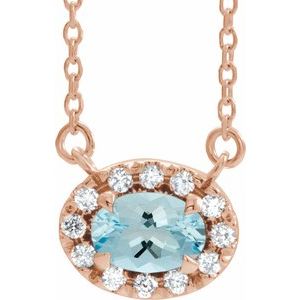 14K Rose Gold 5x3 mm Natural Aquamarine & .05 CTW Natural Diamond 18" Necklace