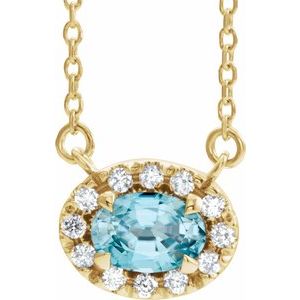 14K Yellow Gold 5x3 mm Natural Blue Zircon & .05 CTW Natural Diamond 18" Necklace