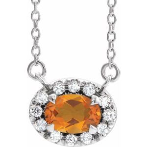Sterling Silver 5x3 mm Natural Citrine & .05 CTW Natural Diamond 16" Necklace