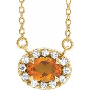 14K Yellow Gold 5x3 mm Natural Citrine & .05 CTW Natural Diamond 18" Necklace