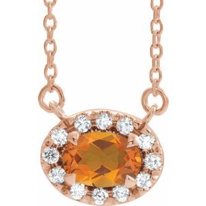 14K Rose Gold 5x3 mm Natural Citrine & .05 CTW Natural Diamond 18" Necklace
