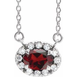 Platinum 5x3 mm Natural Mozambique Garnet & .05 CTW Natural Diamond 16" Necklace