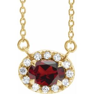 14K Yellow Gold 5x3 mm Natural Mozambique Garnet & .05 CTW Natural Diamond 18" Necklace