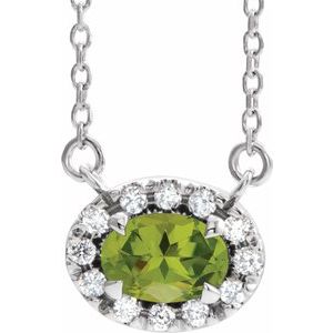 Sterling Silver 5x3 mm Natural Peridot & .05 CTW Natural Diamond 16" Necklace