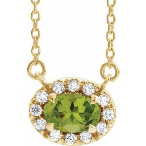 14K Yellow Gold 5x3 mm Natural Peridot & .05 CTW Natural Diamond 18" Necklace