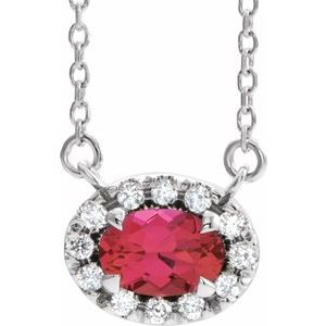 Sterling Silver 5x3 mm Lab-Grown Ruby & .05 CTW Natural Diamond 18" Necklace