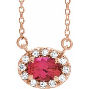 14K Rose Gold 5x3 mm Natural Ruby & .05 CTW Natural Diamond 16" Necklace