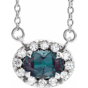 14K White Gold 6x4 mm Lab-Grown Alexandrite & 1/10 CTW Natural Diamond 16" Necklace