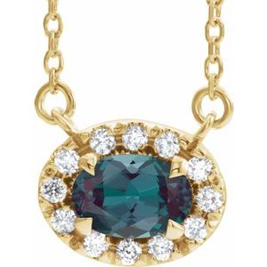 14K Yellow Gold 6x4 mm Lab-Grown Alexandrite & 1/10 CTW Natural Diamond 18" Necklace