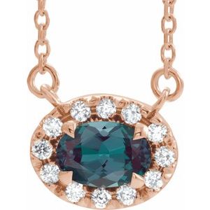 14K Rose Gold 6x4 mm Lab-Grown Alexandrite & 1/10 CTW Natural Diamond 18" Necklace