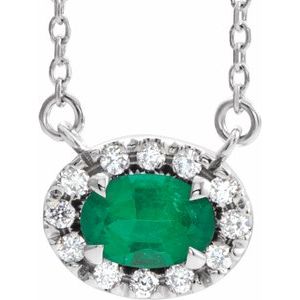Platinum 6x4 mm Lab-Grown Emerald & 1/10 CTW Natural Diamond 18" Necklace