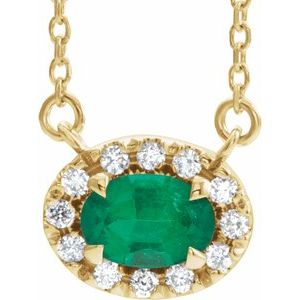 14K Yellow Gold 6x4 mm Lab-Grown Emerald & 1/10 CTW Natural Diamond 18" Necklace