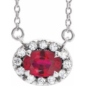 14K White Gold 7x5 mm Natural Ruby & 1/6 CTW Natural Diamond 16" Necklace