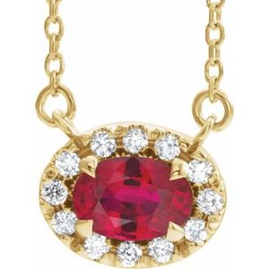 14K Yellow Gold 7x5 mm Lab-Grown Ruby & 1/6 CTW Natural Diamond 16" Necklace