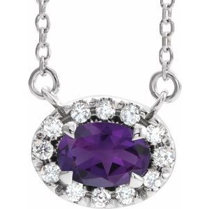 Platinum 7x5 mm Natural Amethyst & 1/6 CTW Natural Diamond 18" Necklace