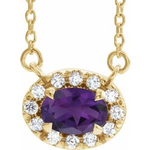 14K Yellow Gold 6x4 mm Natural Amethyst & 1/10 CTW Natural Diamond 18" Necklace