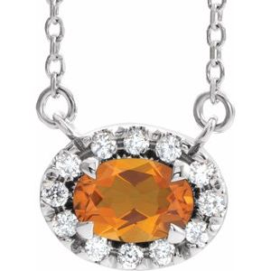 Sterling Silver 6x4 mm Natural Citrine & 1/10 CTW Natural Diamond 16" Necklace