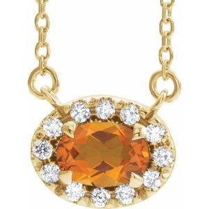 14K Yellow Gold 6x4 mm Natural Citrine & 1/10 CTW Natural Diamond 18" Necklace