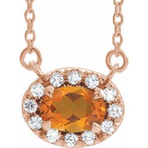 14K Rose Gold 7x5 mm Natural Citrine & 1/6 CTW Natural Diamond 18" Necklace