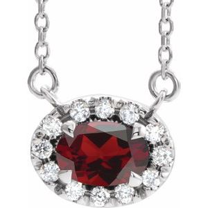 Sterling Silver 6x4 mm Natural Mozambique Garnet & 1/10 CTW Natural Diamond 18" Necklace